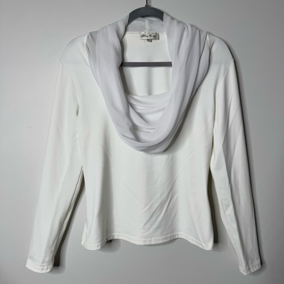 Blanc Nature White Sheer Contrast Cowl Neck Off Shoulder Stretch Long Sleeve Top - Picture 1 of 8
